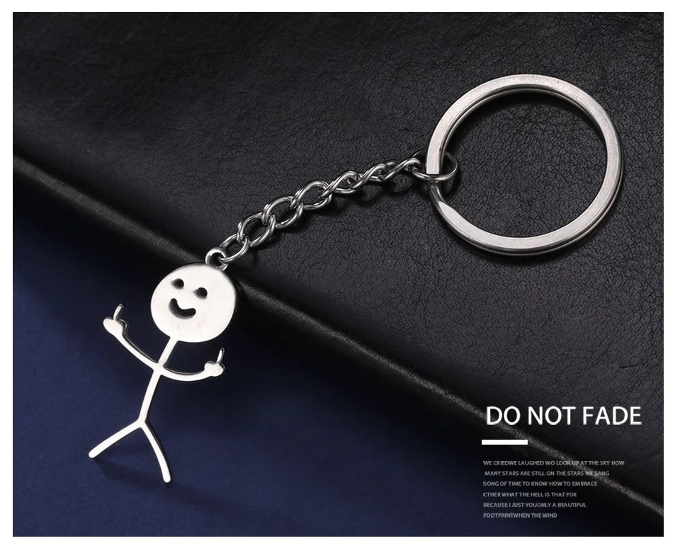 Teamer Funny Middle Finger Stickman Keychain 2026 Cute Trend School Bag Car Key Pendant Couple New Trinket Gift Keyring