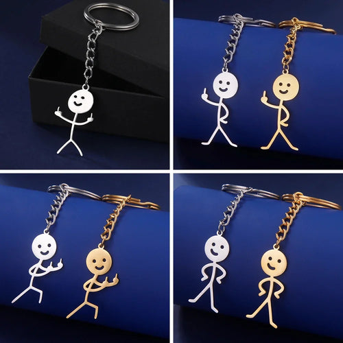 Teamer Funny Middle Finger Stickman Keychain 2026 Cute Trend School Bag Car Key Pendant Couple New Trinket Gift Keyring