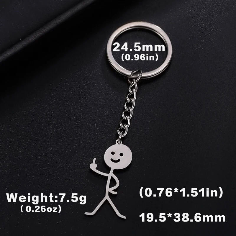 Teamer Funny Middle Finger Stickman Keychain 2026 Cute Trend School Bag Car Key Pendant Couple New Trinket Gift Keyring