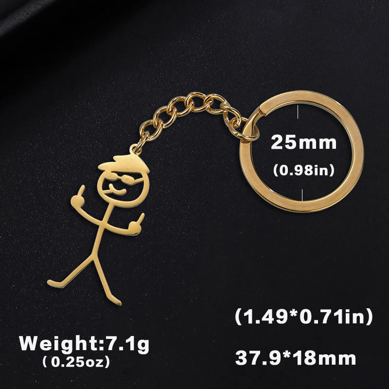 Teamer Funny Middle Finger Stickman Keychain 2026 Cute Trend School Bag Car Key Pendant Couple New Trinket Gift Keyring