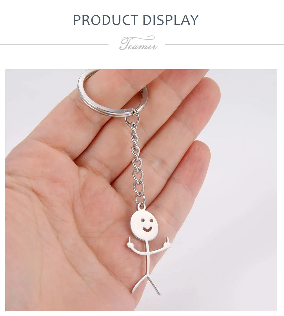 Teamer Funny Middle Finger Stickman Keychain 2026 Cute Trend School Bag Car Key Pendant Couple New Trinket Gift Keyring