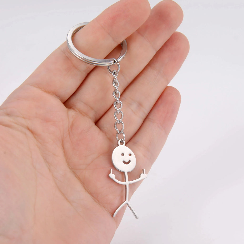 Teamer Funny Middle Finger Stickman Keychain 2026 Cute Trend School Bag Car Key Pendant Couple New Trinket Gift Keyring