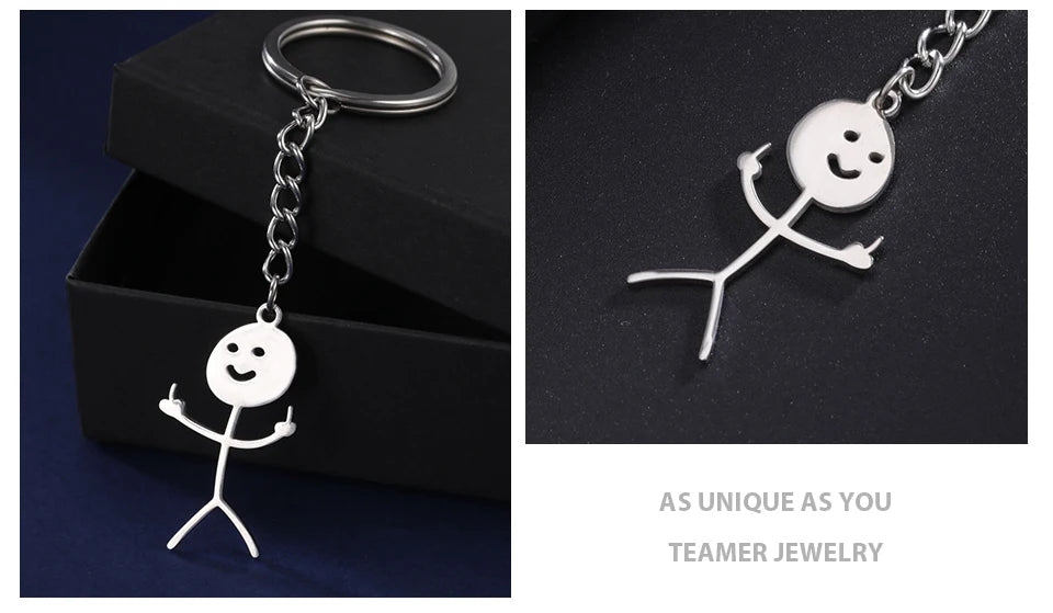 Teamer Funny Middle Finger Stickman Keychain 2026 Cute Trend School Bag Car Key Pendant Couple New Trinket Gift Keyring