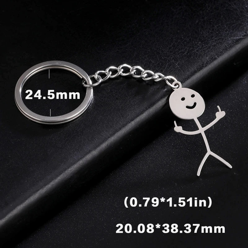 Teamer Funny Middle Finger Stickman Keychain 2026 Cute Trend School Bag Car Key Pendant Couple New Trinket Gift Keyring