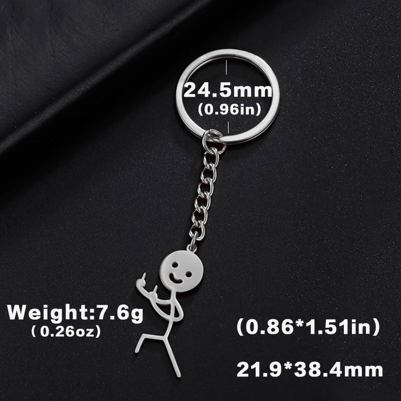 Teamer Funny Middle Finger Stickman Keychain 2026 Cute Trend School Bag Car Key Pendant Couple New Trinket Gift Keyring