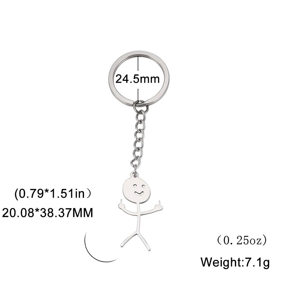 Teamer Funny Middle Finger Stickman Keychain 2026 Cute Trend School Bag Car Key Pendant Couple New Trinket Gift Keyring