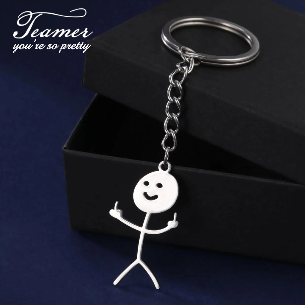 Teamer Funny Middle Finger Stickman Keychain 2026 Cute Trend School Bag Car Key Pendant Couple New Trinket Gift Keyring