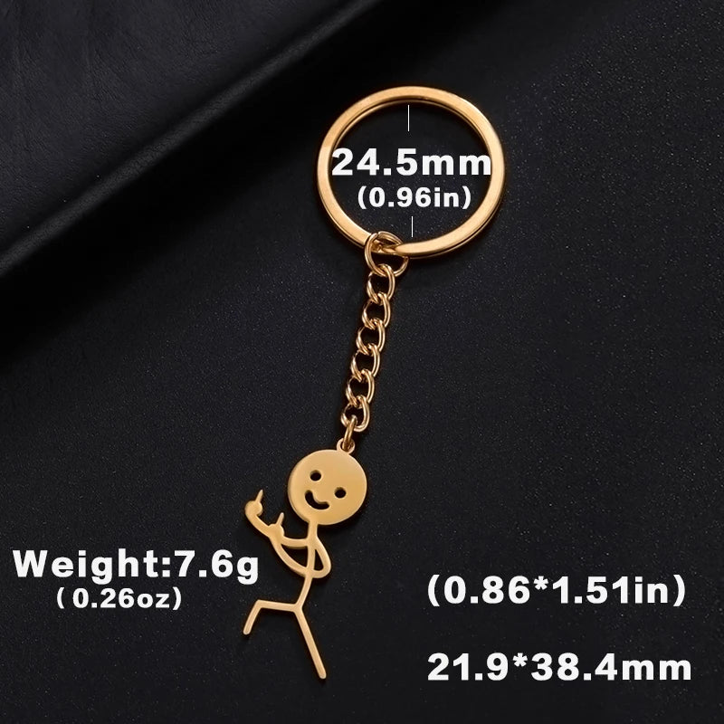Teamer Funny Middle Finger Stickman Keychain 2026 Cute Trend School Bag Car Key Pendant Couple New Trinket Gift Keyring