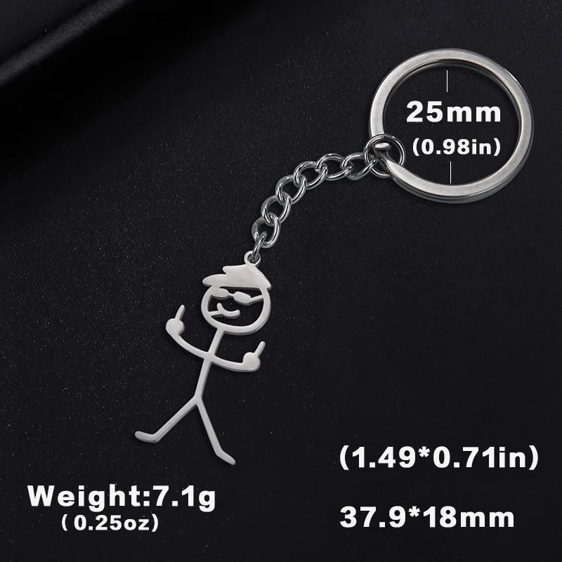 Teamer Funny Middle Finger Stickman Keychain 2026 Cute Trend School Bag Car Key Pendant Couple New Trinket Gift Keyring