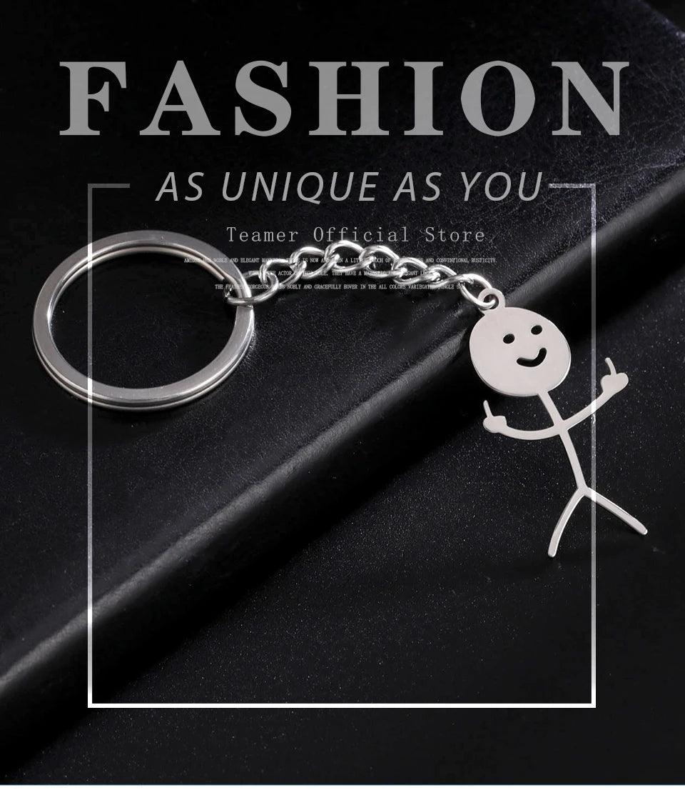 Teamer Funny Middle Finger Stickman Keychain 2026 Cute Trend School Bag Car Key Pendant Couple New Trinket Gift Keyring