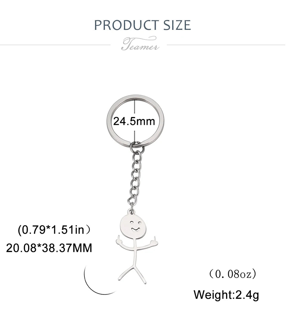 Teamer Funny Middle Finger Stickman Keychain 2026 Cute Trend School Bag Car Key Pendant Couple New Trinket Gift Keyring
